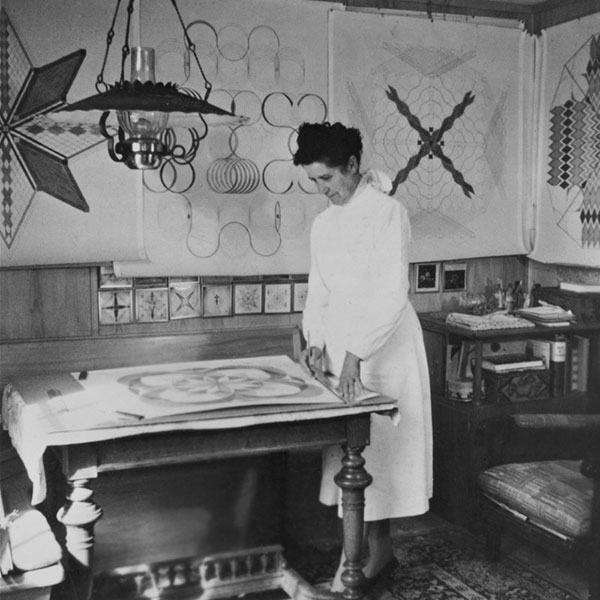 Emma kunz at her working table, waldstatt, 1958